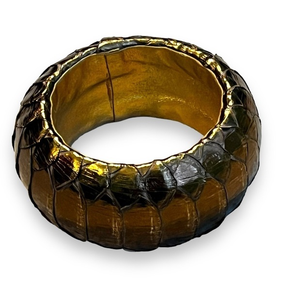 Ted Rossi Python wrapped Bangle Bracelet Chunky  1.5" Metallic Leather Brown - Picture 1 of 7